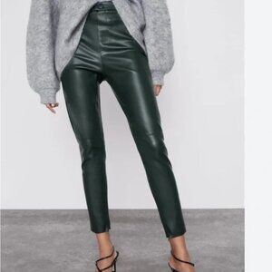 ZARA Hi-Rise Faux Leather Leggings Green Size M - Like New
